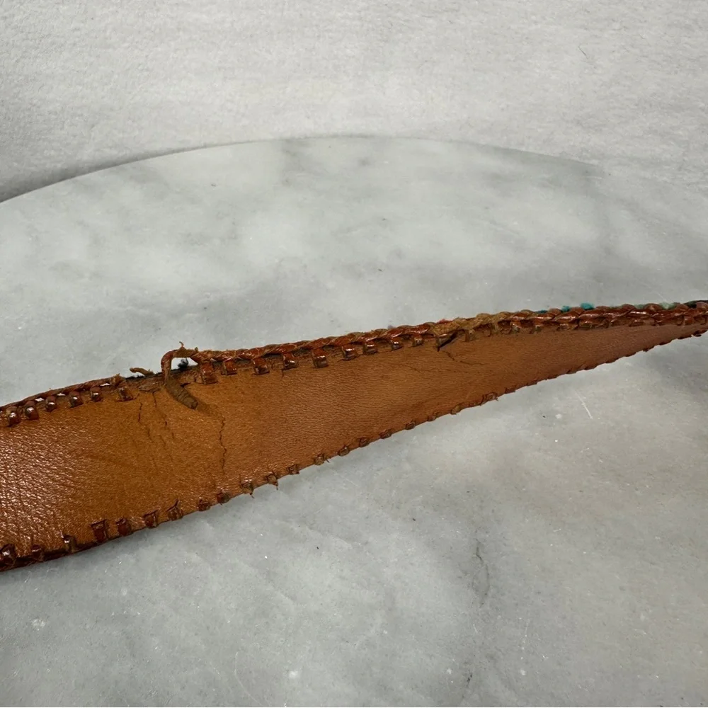 Multicolor Embroidered Leather Belt southwestern western woven boho‎ bohemian